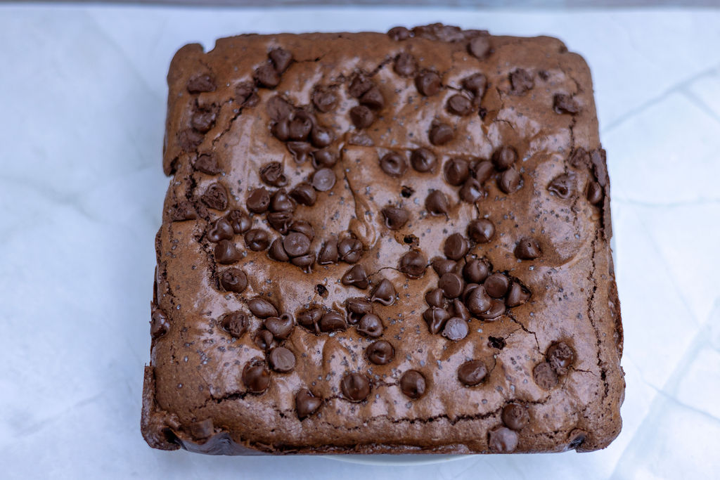 Pan of fudgy gourmet brownies